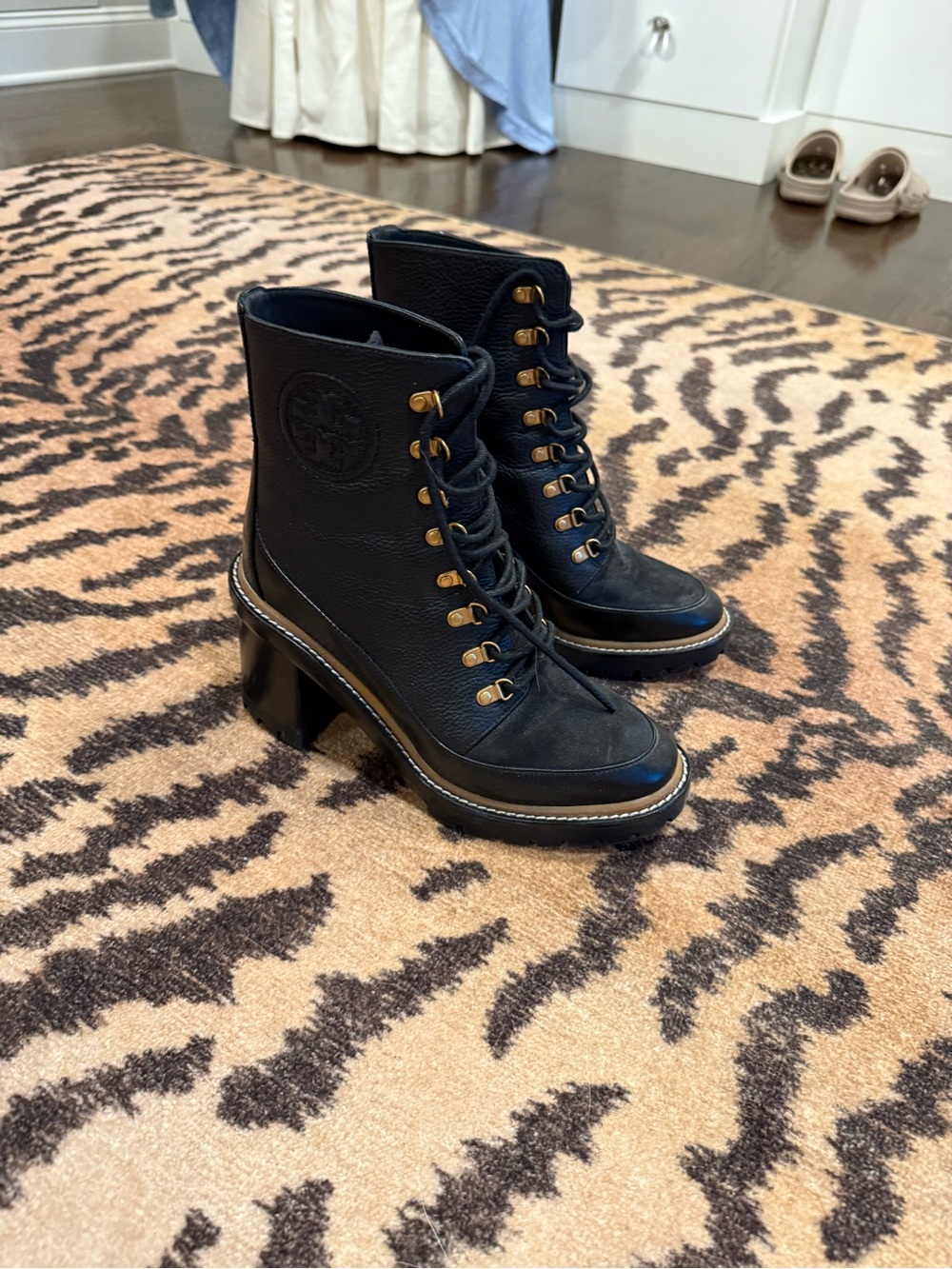 Tory Burch Black Lace-Up Block Heel Ankle Boots